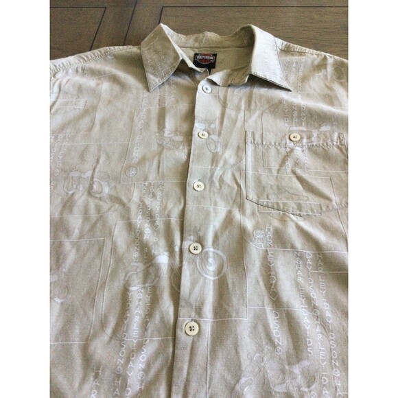 Harley-Davidson Shirt Men's Size XL Color Beige Hawaiian Short Sleeve Shirt - Picture 8 of 8